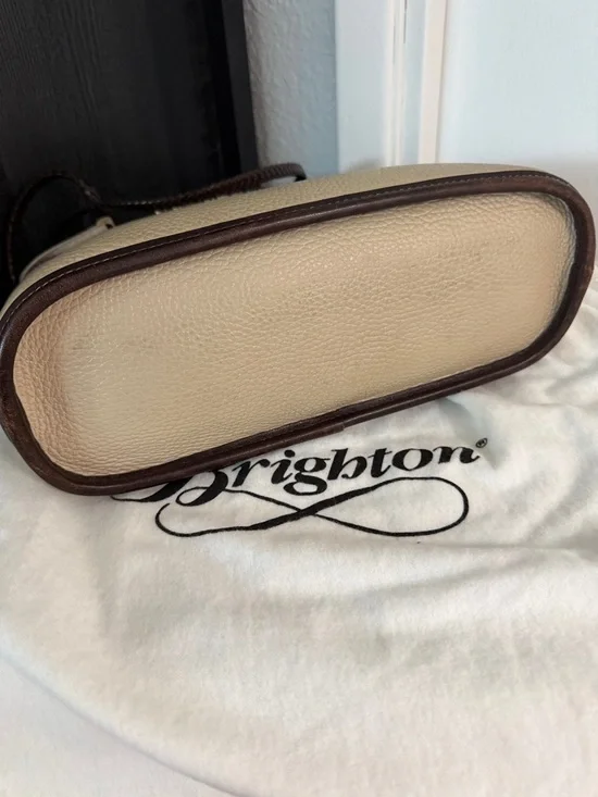 Brighton Liana Bone/Choc Satchel with Dust Cover and Box - Picture 9 of 11